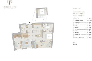 Floor plan penthouse chalet 302 -> for 2 + 2 +1 persons