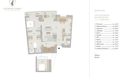 Floor plan lodge 303 -> for 2 + 2 persons