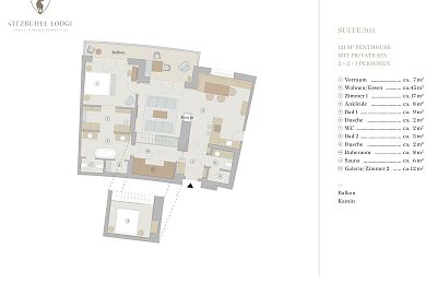 Floor plan lodge 305 -> for 2 + 2 persons