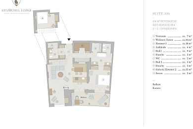 Floor plan lodge 306 -> for 2 + 2 persons