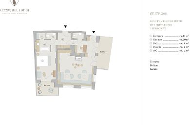 Floor plan penthouse chalet 308 -> for 2 persons